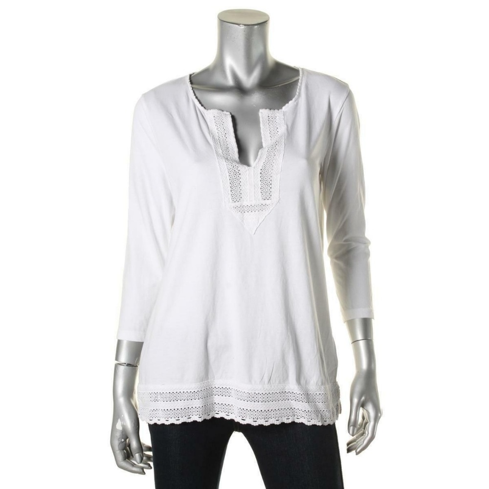 Ralph Lauren White Cotton Knit Peasant Blouse M